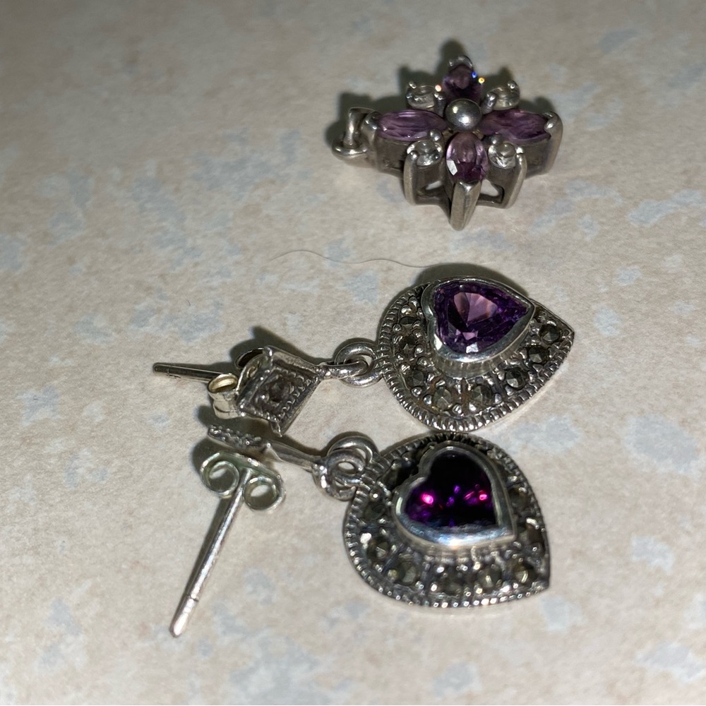 Amethyst pendant and earrings sterling silver